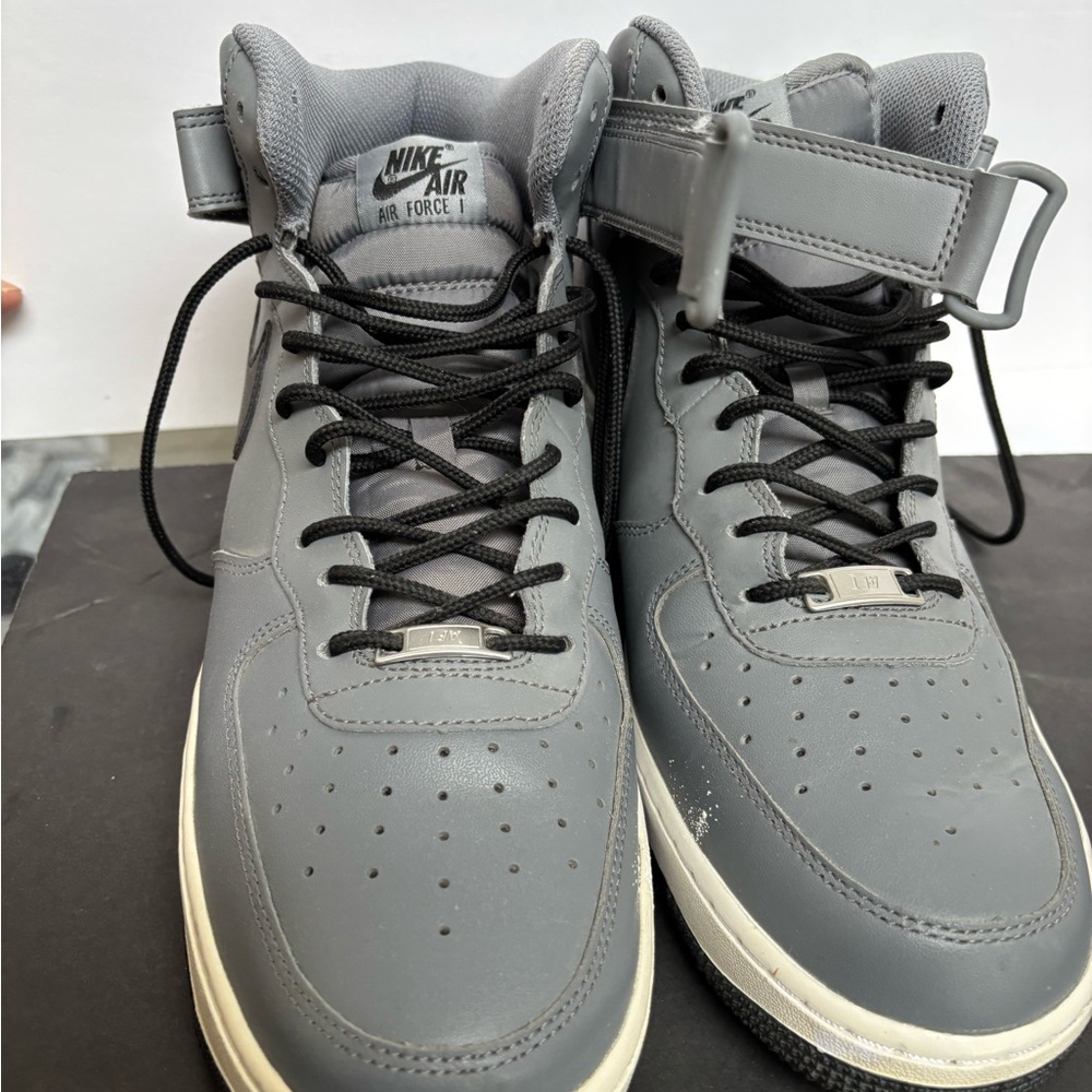 Nike Gray and White High-Top Sneakers with Ankle Strap